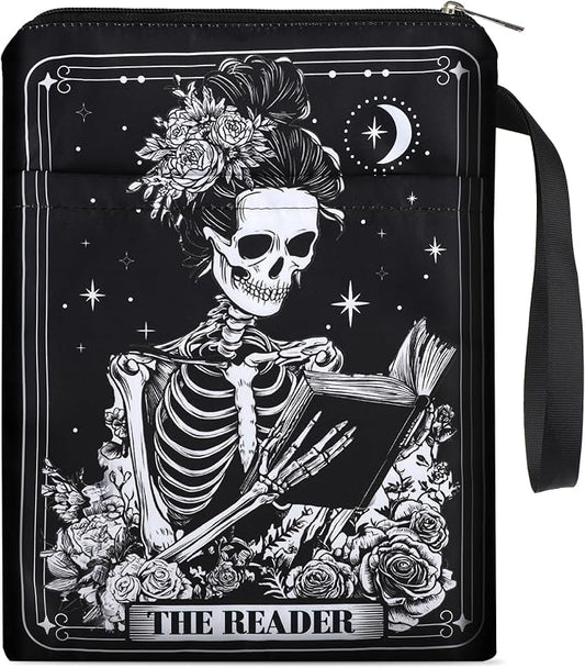 Gothic Book Sleeve Pouch - Skeleton Tarot Books Covers Protector for Paperbacks with Handle Pocket Waterproof Bookworm Accessories Bookish Birthday Halloween Christmas Gift for Reading Lover