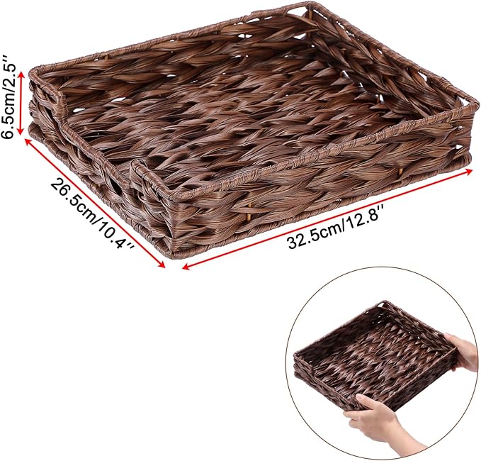 BTSKY Plastic A4 Paper Tray Organizer for Desktop Accessories, Hand-Woven File Holder with Sturdy Frame, All-in-One Storage for Letters, Magazines and Notebooks, Office and Home Supplies, Brown