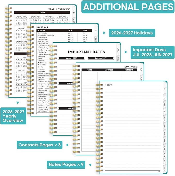 Academic Planner 2026-2027, Weekly and Monthly Calendar Book, July 2026 – June 2027, Hardcover Planner with Tabs, Perfect for Teachers, Students, Women & Men, A5 (6.4" x 8.5") - Oil