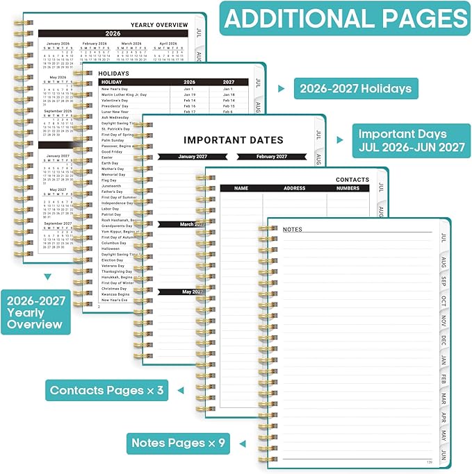 Academic Planner 2026-2027, Weekly and Monthly Calendar Book, July 2026 – June 2027, Hardcover Planner with Tabs, Perfect for Teachers, Students, Women & Men, A5 (6.4" x 8.5") - Oil