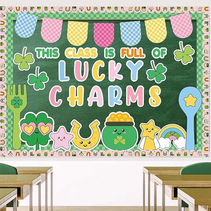 Gersoniel 72 Pcs St. Patrick's Day Shamrock Bulletin Board Decoration Set for Classroom, DIY Photo Crafts Bulletin Board Cutouts for Holiday Chalkboard Wall Decor School Supplies