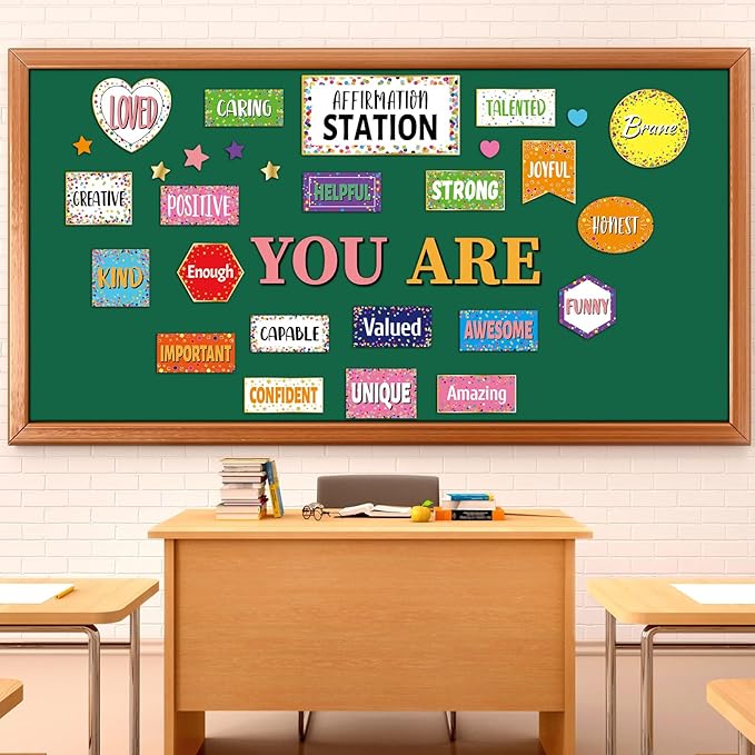 Confetti Affirmation Station Bulletin Board Set Classroom Decorations Colorful Confetti Inspirational Motivational Posters You Are Positive Inspirational Accent Cutouts for Classroom Mirror Wall Decor