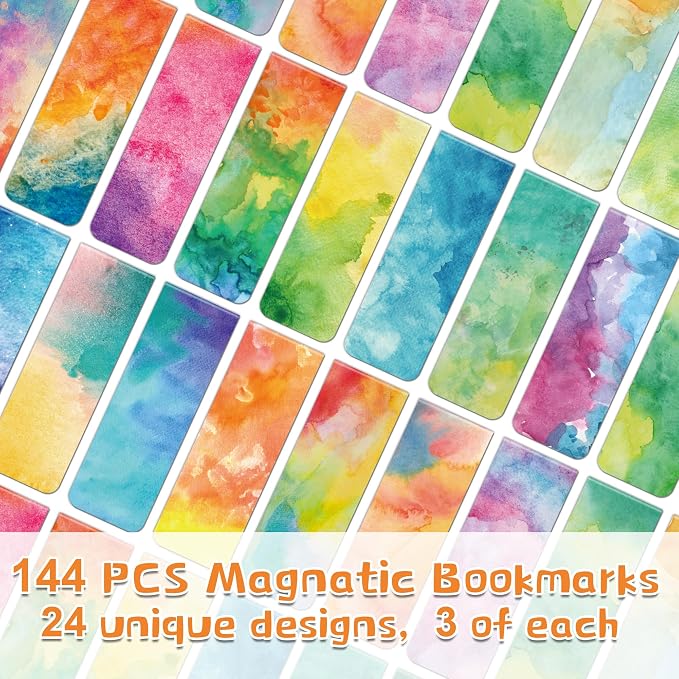144Pack Magnetic Bookmarks for Reading Women Men Teacher Book Lovers Gifts, Bookmarks Bulk Personalized Bookmark Magnet Bookmark Clips Cute Pretty Funny Book Markers (Watercolor)