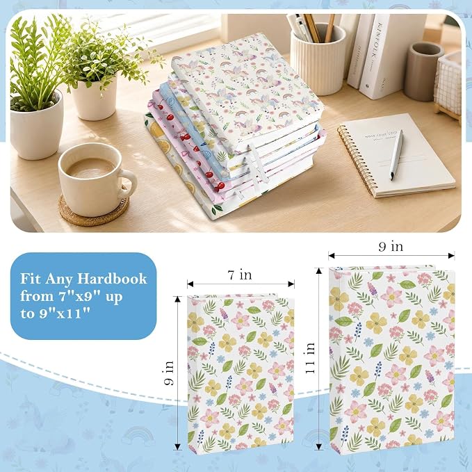 6 Pack Stretchable Book Covers, Jumbo Book Covers for Paperbacks Hardcover Books up to 9 x 11 Inches, Reusable Washable Protective Fabric Books Sleeves, Pink Bow
