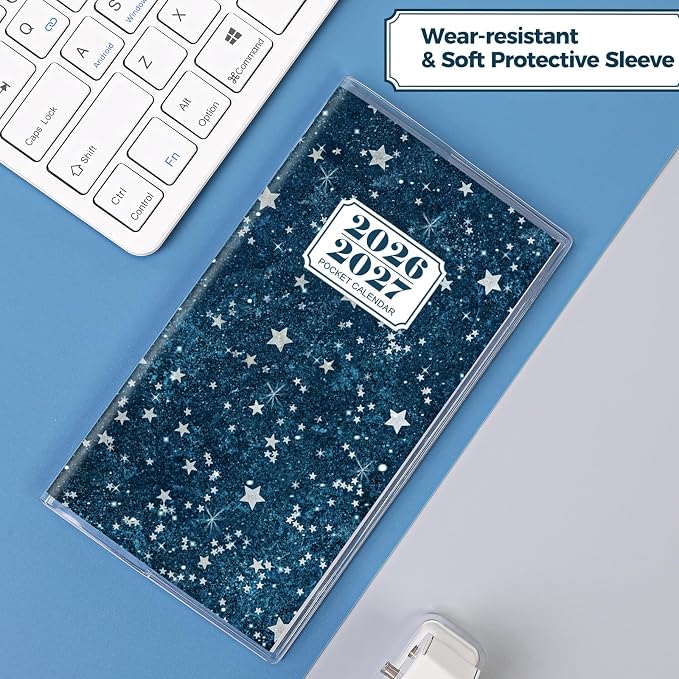 SKYDUE Pocket Calendar 2026-2027, Pocket Monthly Planner Jan 2026 - Dec 2027 for Purse, 6.7" X 3.7" 24-Month Small Planner, Academic Year Calendar, Compact Design with Plastic Sleeve