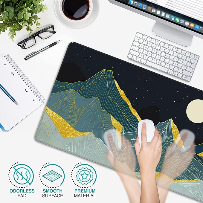 Golden Line Art Mountain at Night Large Mouse Pad Extended Gaming Mouse Pad Waterproof Desk Mat with Stitched Edge,Non Slip Base Keyboard Mouse pad for Home Office 35.4" X 15.7"