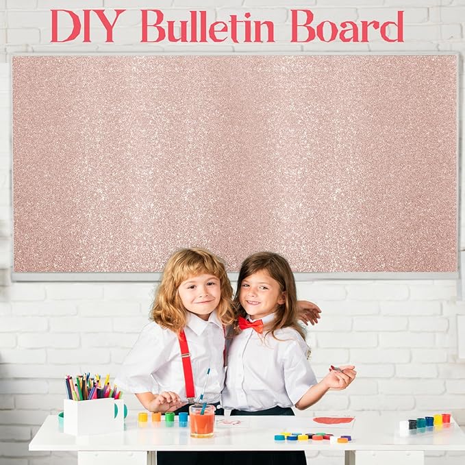 gisgfim Glitter Bulletin Board Roll Sparkle Bulletin Board Background Glitter Poster Paper Gift Wrapping DIY Art Crafts Non Fading Wallpaper for Home Office Classroom Decor 16" x20ft, Blush