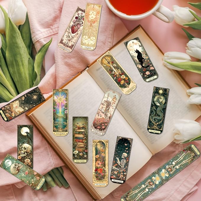 Wxiben Tarot Magnetic Bookmark Gifts - 30 Pcs Dark Romance Bookmark for Women Fantasy Skull Book Mark Witch Skeleton Magnets Page Clip for Bookish Book Lovers Students Teacher Reading Party Favor