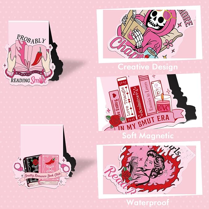 Funny Spicy Magnetic Bookmarks: 8 Pcs Smutty Romance Book Mark for Reading Women, Pink Unique Magnet Page Markers Clips, Bookish Gifts for Women Adults Book Lovers