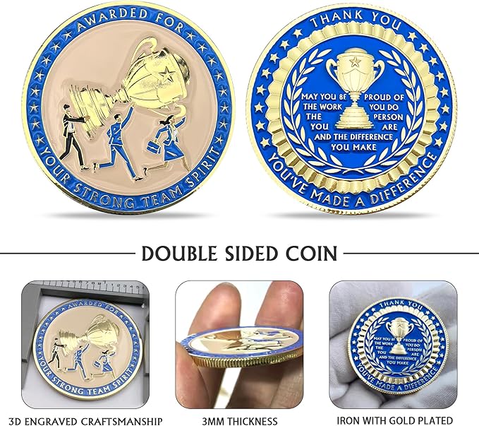 10 Pcs Team Spirit Appreciation Coins Set Employee Recognition Coins for Thank You Gifts Inspirational Coins Bulk for Coworkers Staff Motivational Team Building Token for Recognition Gifts