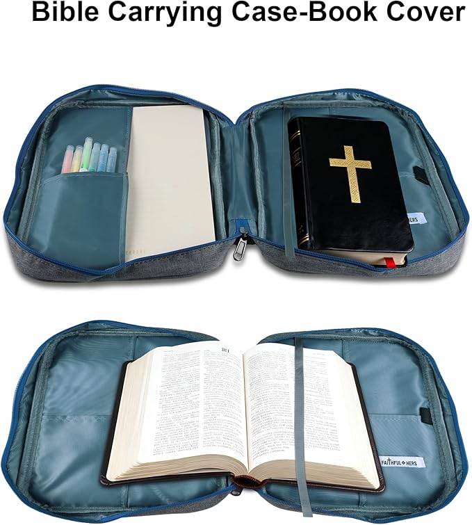 Faithful Hers Bible Cover for Mens Bible Case with 6 highlighters Lightweight Nylon Carrying Bag Multifunction Church Study Book Carrier with Handle Christian Gifts