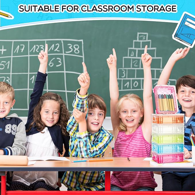 Suzile 60 Pcs Plastic Crayon Boxes with Snap Lids Clear Crayon Organizers and Storage Container, Bulk Stackable Pen Pencil Case for Art Crafts Classroom Office(Multicolor)