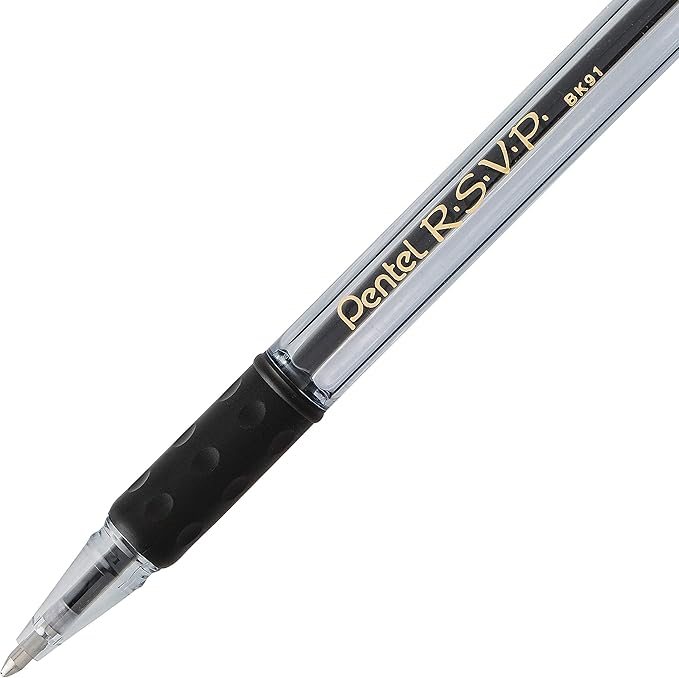 Pentel RSVP Colors Ballpoint Pen, (1.0mm), Medium Line, Black Ink, Pack of 2 (BK91CRBP2A)