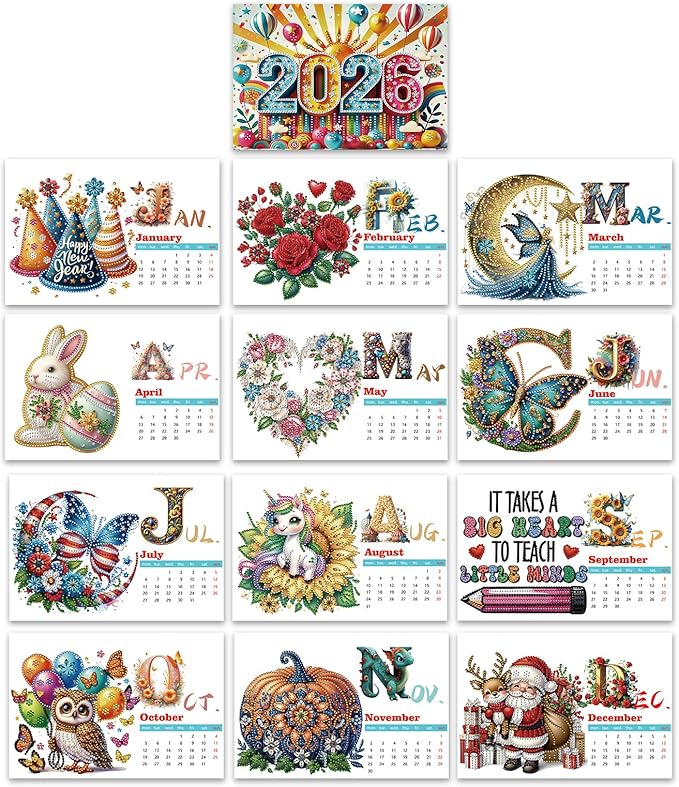 2026 Standing Desk Calendar DIY Diamond Art Painting Monthly Flip Desktop Calendar with To Do List Calendars Planner for Home Office-2026-A