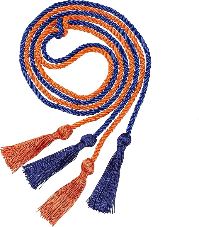 Graduation Double Honor Cords with Tassels Braided Academic Ropes for High School College Ceremony 68 Inch (Royal Blue+Orange)