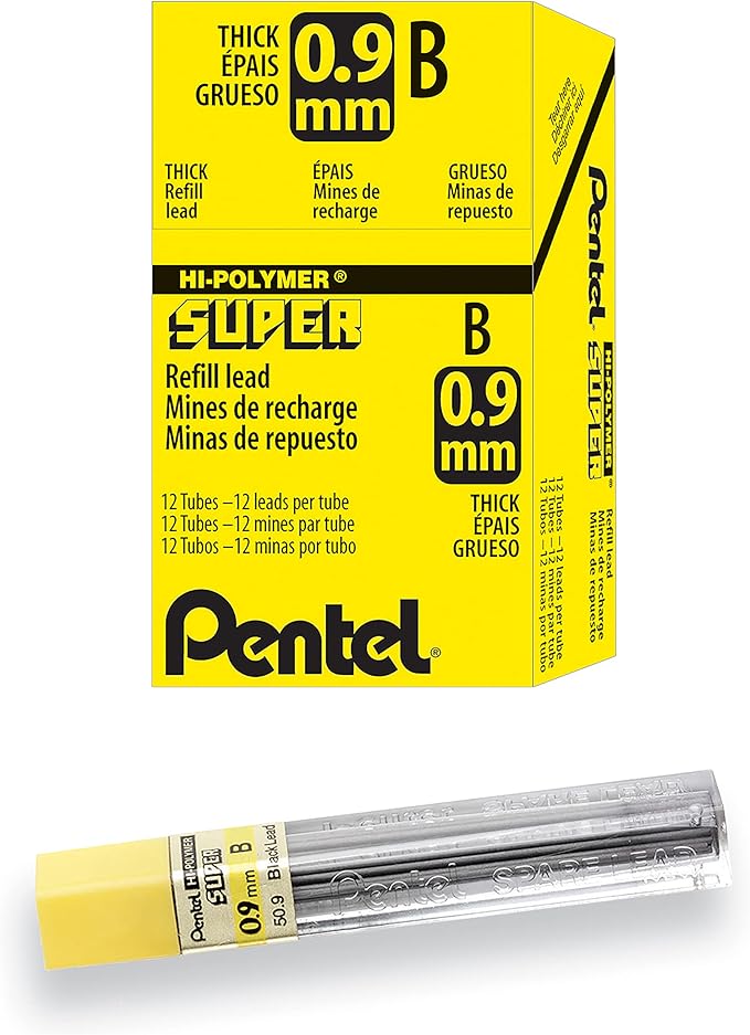 Pentel Super Hi-Polymer Lead Refill, (0.9mm) Thick, B, 180 Pieces of Lead (50-9-B)