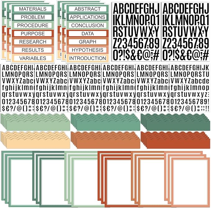 Sinload 92 Pcs Science Fair Board Supplies 60 Trim Scalloped Poster Boards 18 Presentation Subtitles 6 Project Titles 8 Letter Sticker for Classroom Display Boards(Boho Color,Wave)