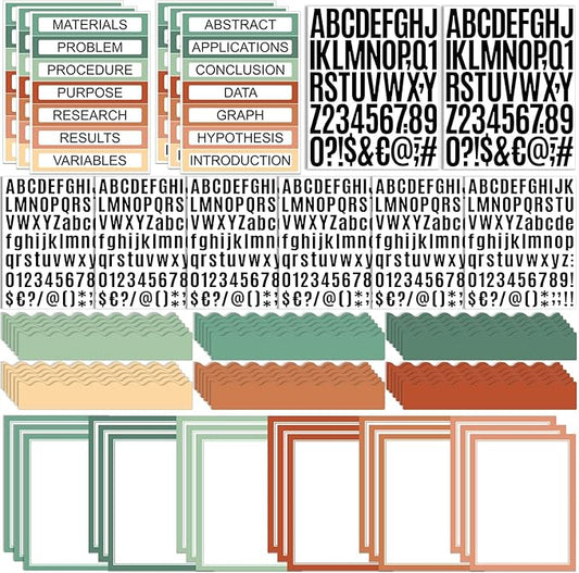 Sinload 92 Pcs Science Fair Board Supplies 60 Trim Scalloped Poster Boards 18 Presentation Subtitles 6 Project Titles 8 Letter Sticker for Classroom Display Boards(Boho Color,Wave)