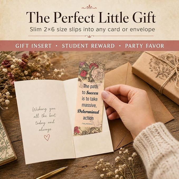 Bulk Bookmarks for Women - 96 Vintage Floral, 24 Unique Designs, 4 Copies Each - Inspirational Quotes by Famous Thinkers - 350 GSM Premium Cardstock for Book Clubs, Classrooms, Gift Inserts
