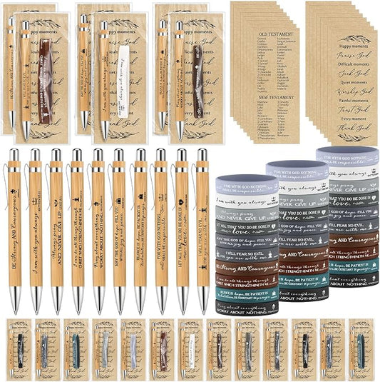 Feifeiya 30 Set Father's Day Church Gifts Bulk Bible Verse Pens with Scripture Bracelets & Religious Bookmarks, Fathers Day Christian Gifts for Men Dad Sunday School Study Bible Devotional Supplies