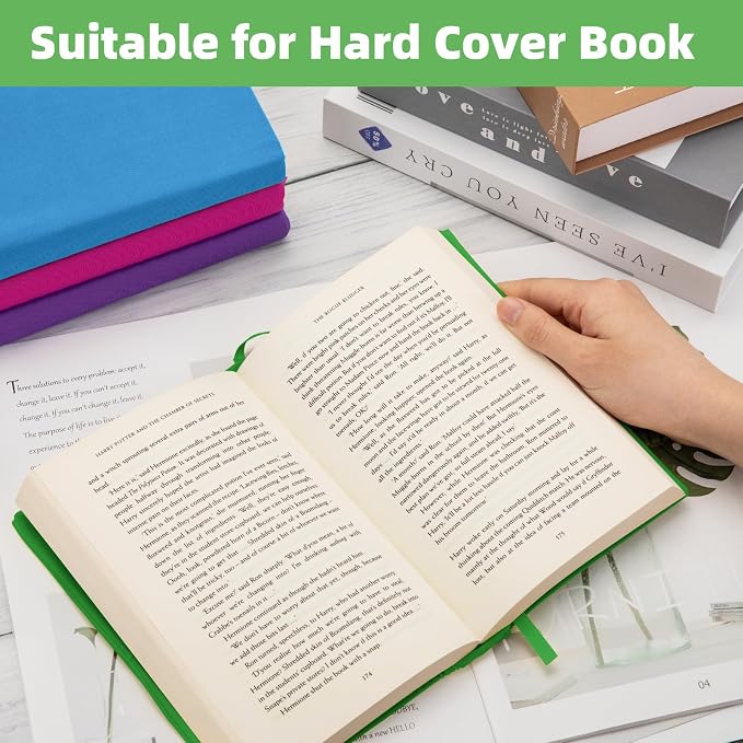 KICNIC LightGreen Fabric Book Cover for Hardcover, 1 Pack, 6x9 Inch, Up to 8.5”x9.5”, Adjustable School Book Sleeve Protector for Teens, Stretchable Decorative Cloth Book Sox for Book Lovers