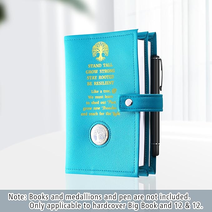 LParkin Premium AA Big Book Cover with Secure Coin Holder - Durable PU Leather Double AA Book Cover for Big Book and 12 Steps & 12 Traditions, Unique Sobriety Design - Green Like a Tree