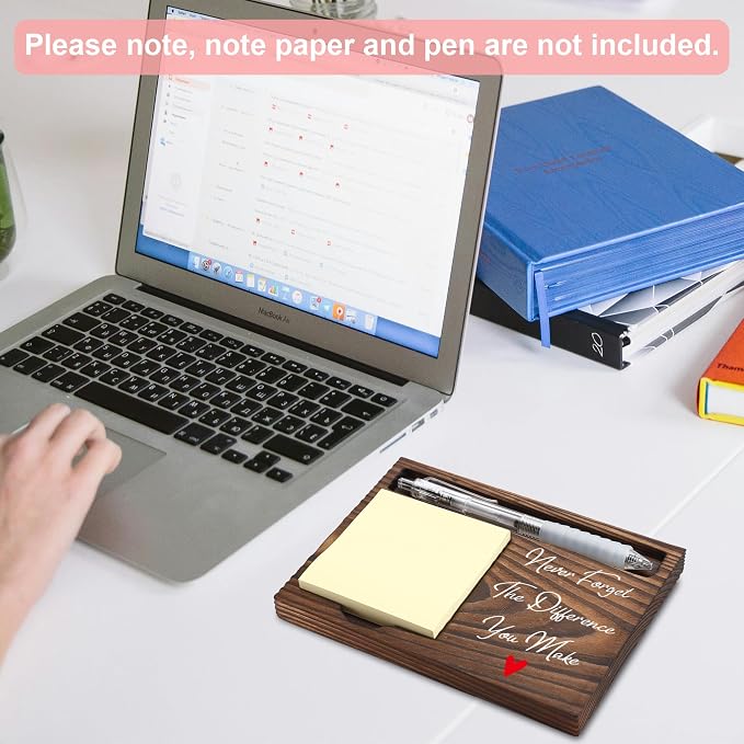 Appreciation Gifts for Coworker, Thank You Gifts, Never Forget The Difference You Make Sticky Note Holder, Post-it Note Dispenser for Desk, Wooden Post-it Note & Pen Holder 6.5" x 4.7" - FTA115