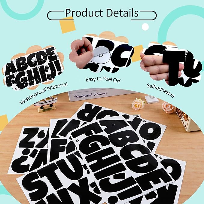 504 PCS Bulletin Board Letters 42 Sheets Large Letter Stickers Vinyl Waterproof Self-Adhesive Alphabet Sticker Letters for Poster Board Display Classroom School Mailbox Home Decor (3 Inch, Black)