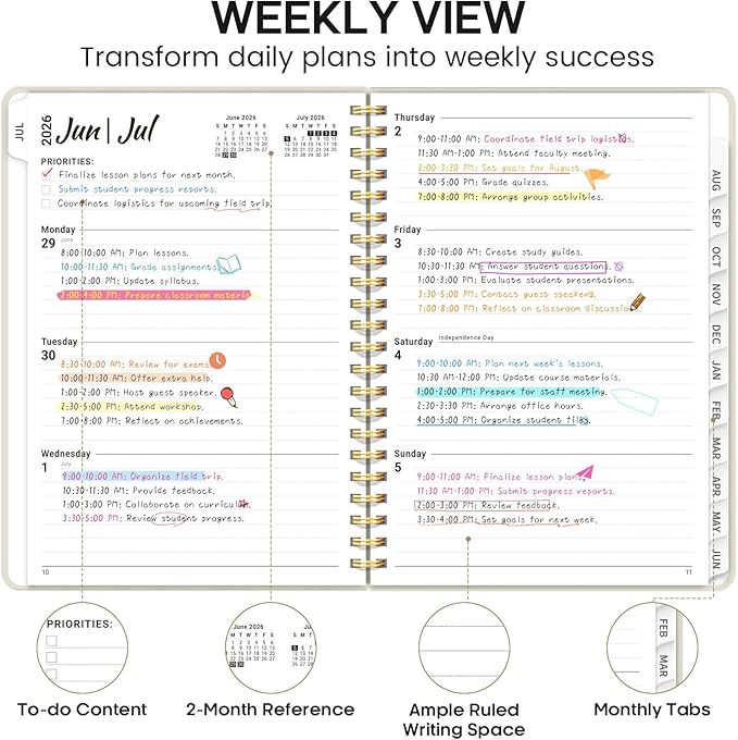 8.5" x 11" Academic Planner 2026-2027, Weekly & Monthly Calendar Planner Book, July 2026 – June 2027, Large Hardcover Organizer with Tabs, Perfect for Teachers, Students, Women & Men – A4, Beige