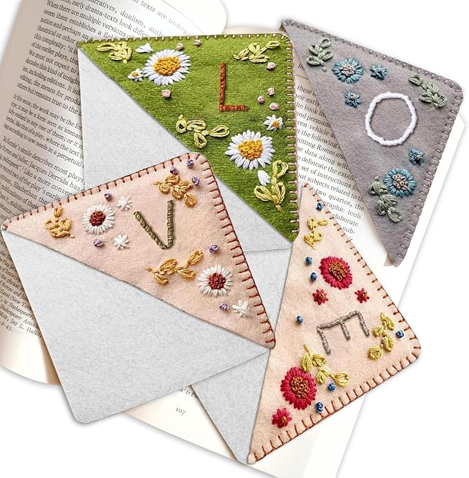 Personalized Custom Bookmark Corner Unique Gifts for Women, Book Lovers Gifts for Readers, Hand Embroidered Bookmarks for Kids, Book Marks for Reading Accessories, Book Markers (Fall-B)