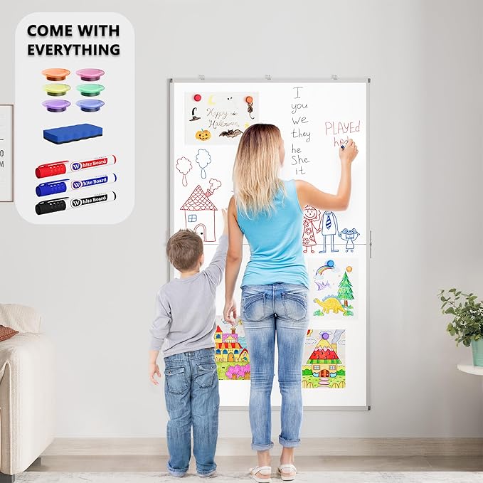Magnetic White Board Dry Erase Board for Wall, 60" x 36" (5' X 3') Wall-Mounted Large Giant Whiteboard for School, Classroom, Office & Home