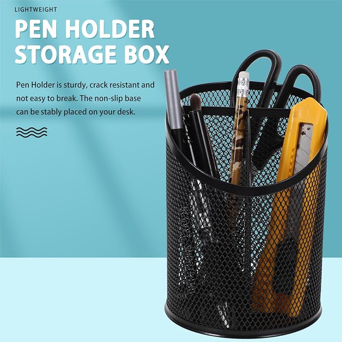 3Pcs Mesh Desk Organizer Pen Holder Set with Multi-Compartment Storage, Black Metal Office Supply Organizers for Student and Office Desk Use