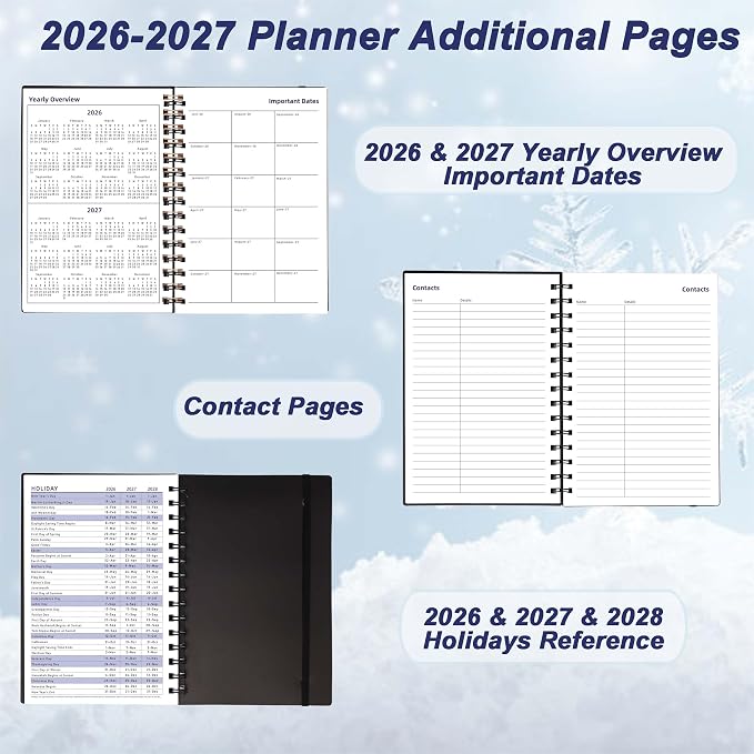 Day Planner 2026-2027, 2026 Weekly and Monthly Planner, Jul 2026-Dec 2027, 18 Month Agenda Planner with Tabs Sticker, A5 Size, Black