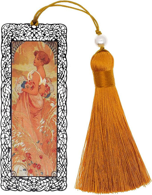 BLBMH Metal Bookmarks for Women Alphonse Mucha Birthday Christmas Gifts Unique Mother's Day Teacher Appreciation Gifts for Book Lovers Friends Readers - Summer