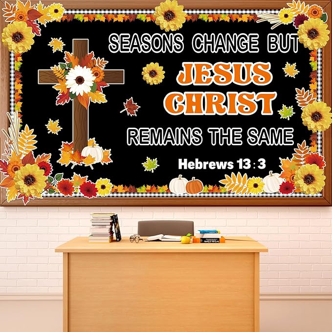 Yiaoyinnz Fall Christian Jesus Classroom Bulletin Board Decorations 3D Sunflower Religious God Bulletin for Fall Autumn Leaves Thanksgiving Harvest Student Teacher Wall Chalkboard Decor Supplies