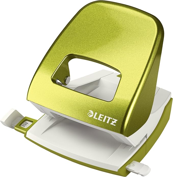 Leitz Hole Punch, 30 Sheets, Guide Bar with Format Markings, Metal, Wow Range, 50082064 - Metallic Green