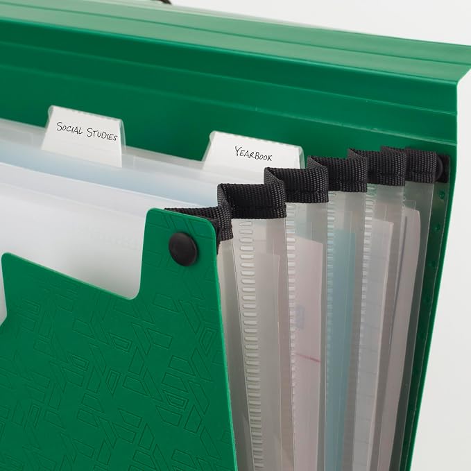 Five Star Expanding File Organizer, 6-Pocket Accordian File Organizer, Bungee Closure, Holds 8-1/2" x 11" Paper, Forest Green (350100D-ECM) (Pack of 6)