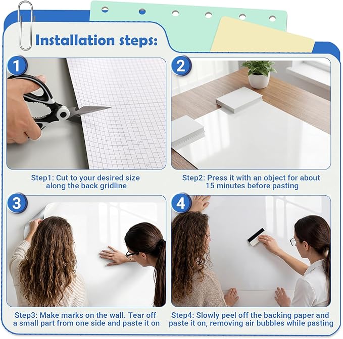 AFMAT White Board Dry Erase Paper, 36" x 24" Whiteboard Wallpaper, with 3 Markers, Stain-Proof & Super Sticky, No Ghost After 60 Days, Peel and Stick Dry Erase Board Paper Roll for Wall/Home/Office