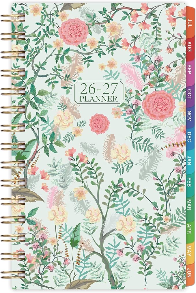Pocket Calendar 2026-2027 - 2026-2027 Pocket Planner for Purse, Jul. 2026 - Jun. 2027 Planner Weekly and Monthly, 4.1'' × 6.8'', 12 Months Tabs, Strong Twin-wire Binding, Floral Cover