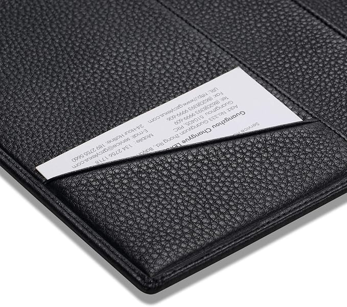 Leather Junior Padfolio for Men & Women with Pen Loop, Italian Calfskin, Business Portfolio Notebook Folder (Pebbled Black)