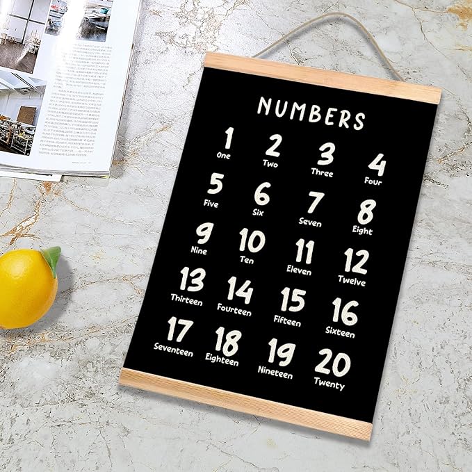 Alphabet and Numbers Educational Chart Set of 2 for Classroom Decor,Colorful Educational Poster for Toddlers 1-3,Toddler Learning Poster for Ages 3-5 for Nursery Playroom,Classroom Must Haves (Black)
