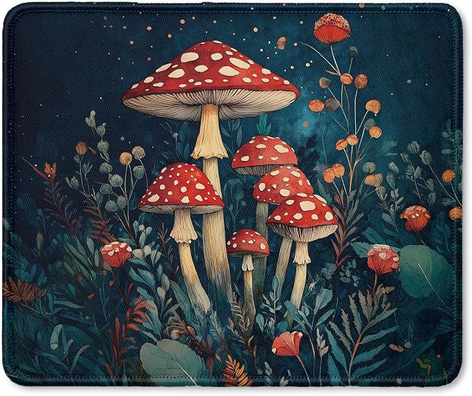 Dark Moody Floral Mushroom Mouse Pad, Gifts for Mushroom Lovers, Dark Cottagecore Deep Teal Forest Moss Botanical Mouse Pad for Home Office Computer Gaming Desk Essentials, 9.5x7.9 Inch