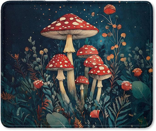 Dark Moody Floral Mushroom Mouse Pad, Gifts for Mushroom Lovers, Dark Cottagecore Deep Teal Forest Moss Botanical Mouse Pad for Home Office Computer Gaming Desk Essentials, 9.5x7.9 Inch
