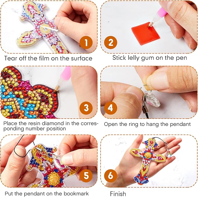 Tenceur 12 Pcs Diamond Painting Bookmarks Vbs 2026 Crafts Gifts 5d Diamond Art Bookmark Kits Rhinestone Bookmark for Sunday School Craft Kit and Christian DIY Arts(Stylish Cross)