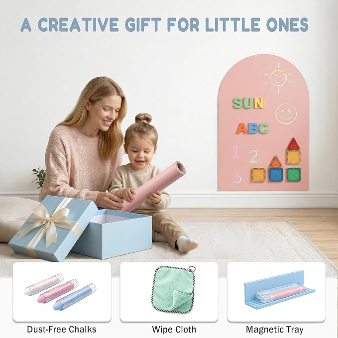 Magnetic Arch Wall Decal: 15.7" x 31.5" Peel and Stick Chalkboard with Strong Adhesive - Small Playroom Decor & Montessori-Inspired Nooks for Toddlers Ages 1–5 (Flesh Pink)