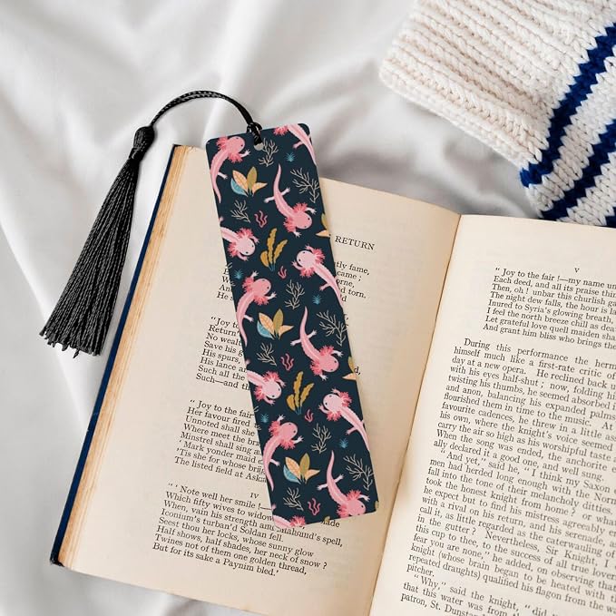 Cute Axolotl 5pcs Wood Bookmarks with Tassel for Planner Reading Book Lovers Accessory Readers Men Women 4.6 X 1.2 Inch