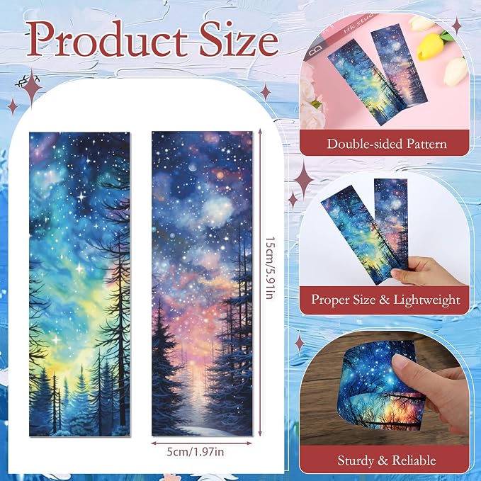 Wxiben Fantasy Forest Transparent Bookmark - 10 Pcs Starry Night Sky Transparent PVC Bookmark Moon Space Book Mark Page Clips Gifts for Women Men Book Lovers Teacher Bookish Reading Accessories
