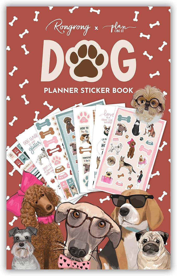 Rongrong Dog Planner Stickers Book for Planners, Calendars, Journals and Projects – Premium Quality Hand Drawn and Full of Canine Fun – Scrapbook Accessories – 24 Sheets