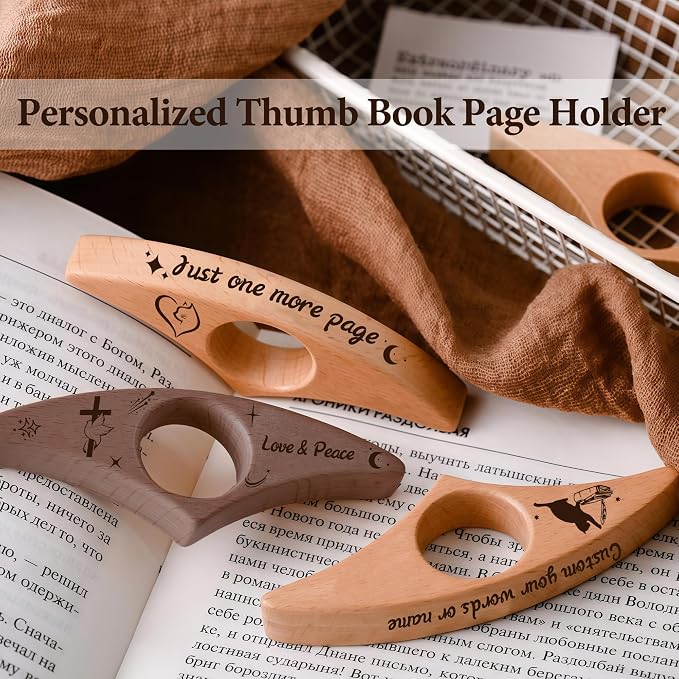 Personalized Book Page Holder,Custom Thumb Book Page Holder for Reading,Wooden Book Thumb Page Holder with Engraved Name/Logo,Bookish Gifts for Book Lovers,Readers (A)