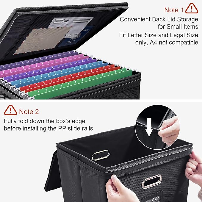 8 Pack File Organizer Boxes with Lids, Collapsible Document Storage Bin with Mesh Pockets & Zipper, Fits Letter/Legal Size Folders for Home Office Moving Classroom Organization (Black, No Folders)